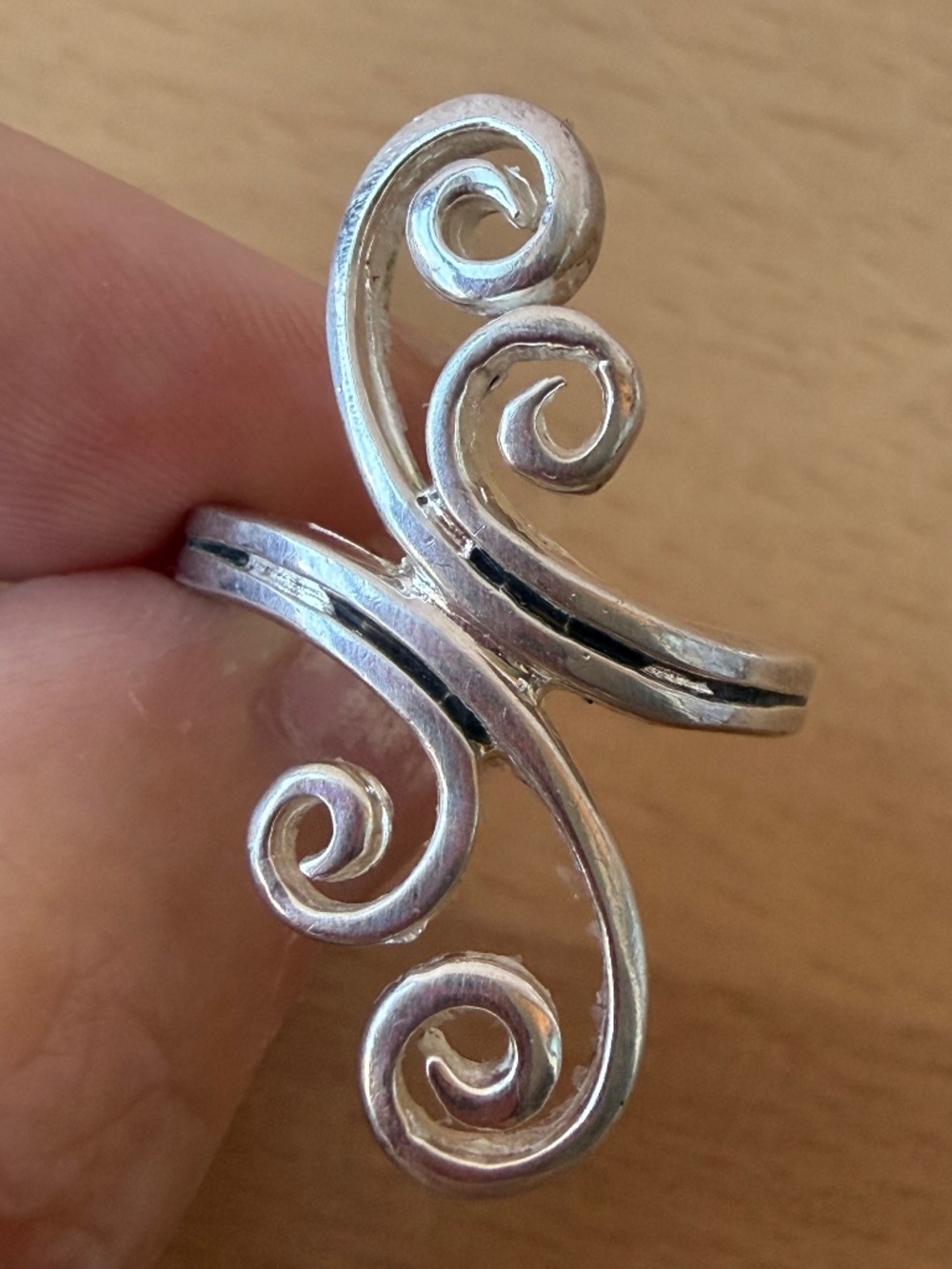 VINTAGE ELONGATED SWIRL DESIGN RING 925 STERLING SILVER